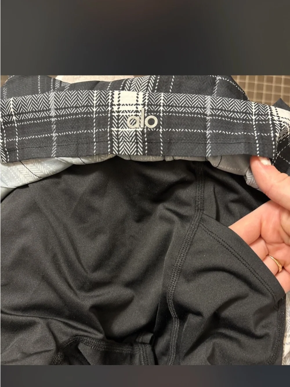 ALO Yoga Black and White Plaid Mini Skirt